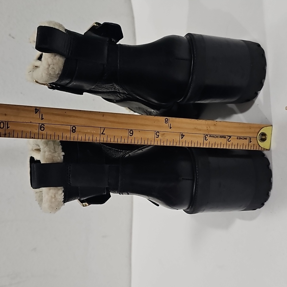 Nine West Black Leather combat Ankle  boots with Faux Shearling Size 10.5 - Picture 6 of 14